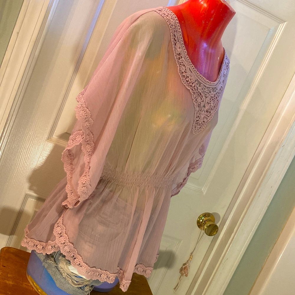 CANDIE’s Beautiful Elegant Lace Trim Blouse - Mauve - Picture 11 of 15